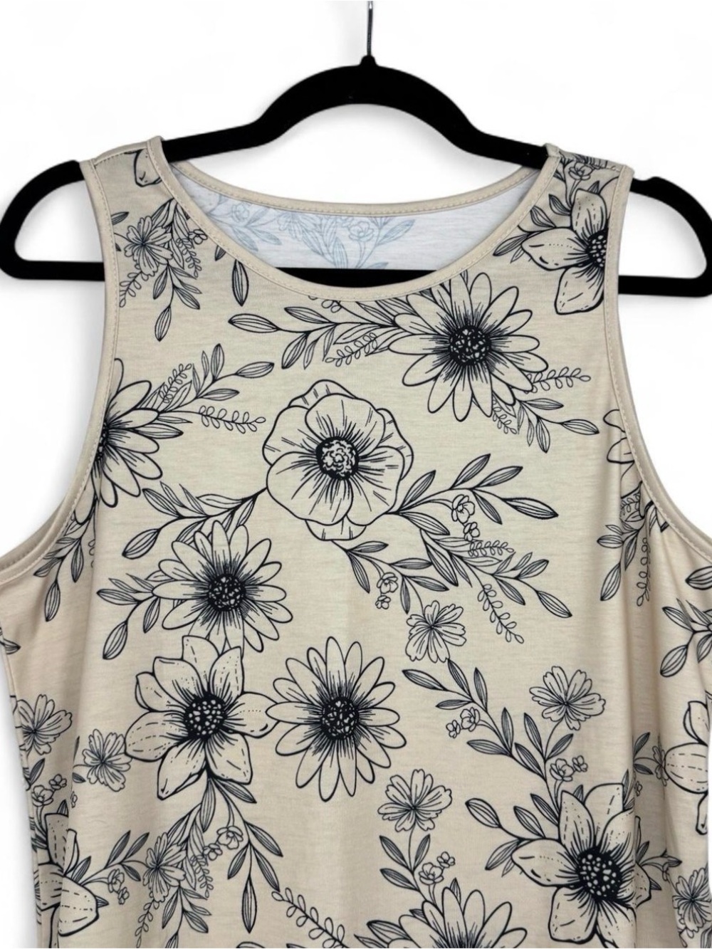 Beige Floral Scoop Neck Tank Top for Women